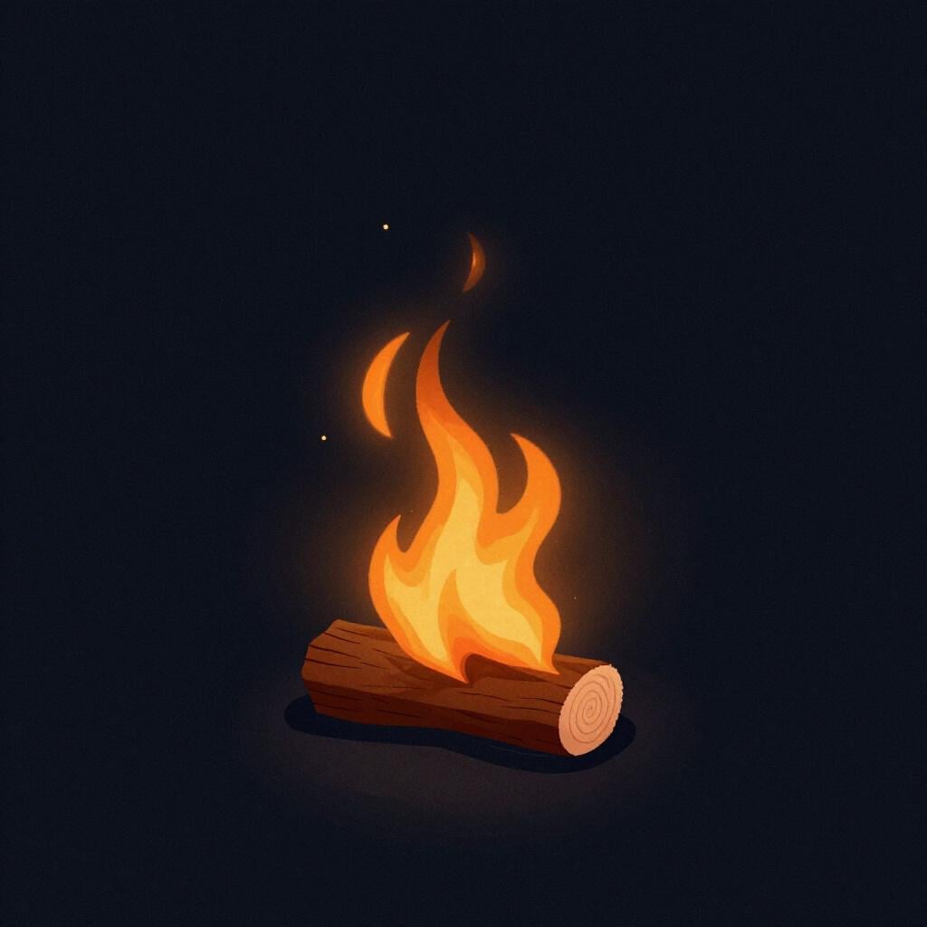 A single bright orange spark jumping from a campfire.