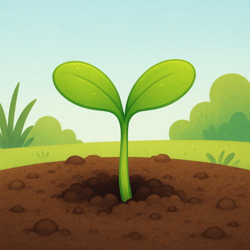 A tiny green sprout emerging from the brown soil, symbolizing a new beginning.