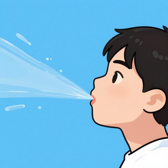 A simple illustration of a person blowing a stream of water out of their mouth.