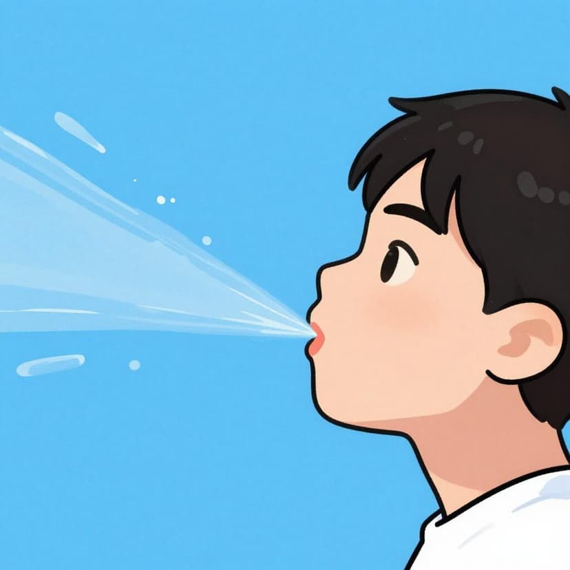 Une illustration simple d'une personne crachant un jet d'eau par la bouche.