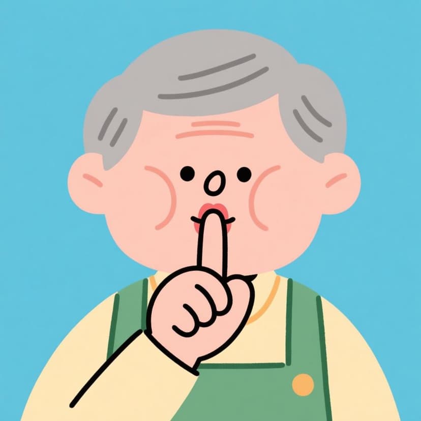 A simple drawing of a person making the universal 'shhh' gesture by placing an index finger vertically over their lips.