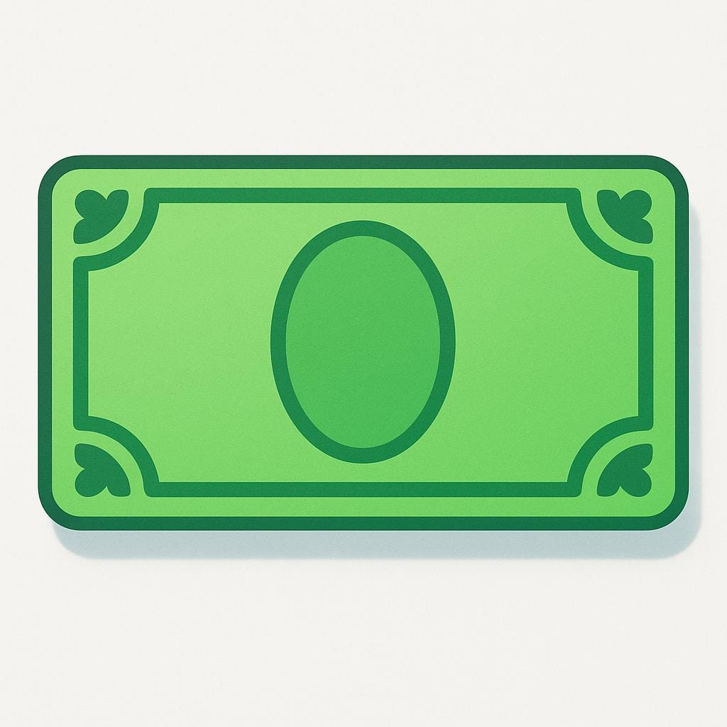 Uma ilustração simples de uma única nota de moeda verde retangular.