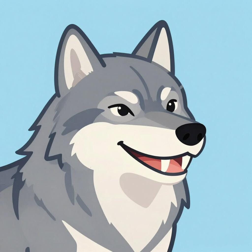 A close-up illustration of a wolf's mouth showing a sharp, prominent canine tooth.