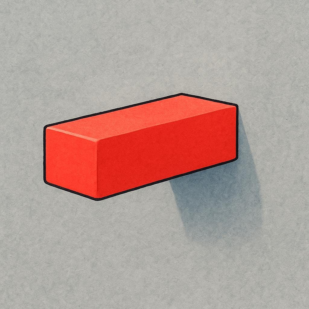 A single bright red rectangular brick sticking out noticeably and horizontally from a flat, textured gray wall.