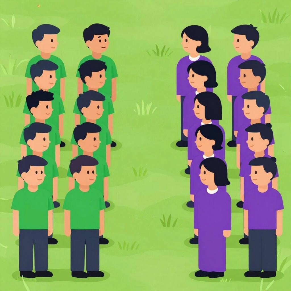 Two groups of people standing on opposite sides of a physical crack in the ground, looking away from each other.