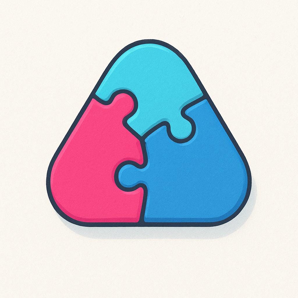 Three distinct, colorful puzzle pieces are connected, showing them as essential components of a whole structure.