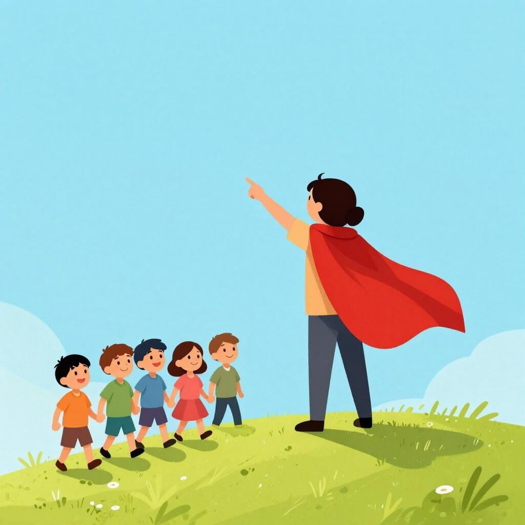 A person standing at the front of a group, pointing toward a clear path ahead.