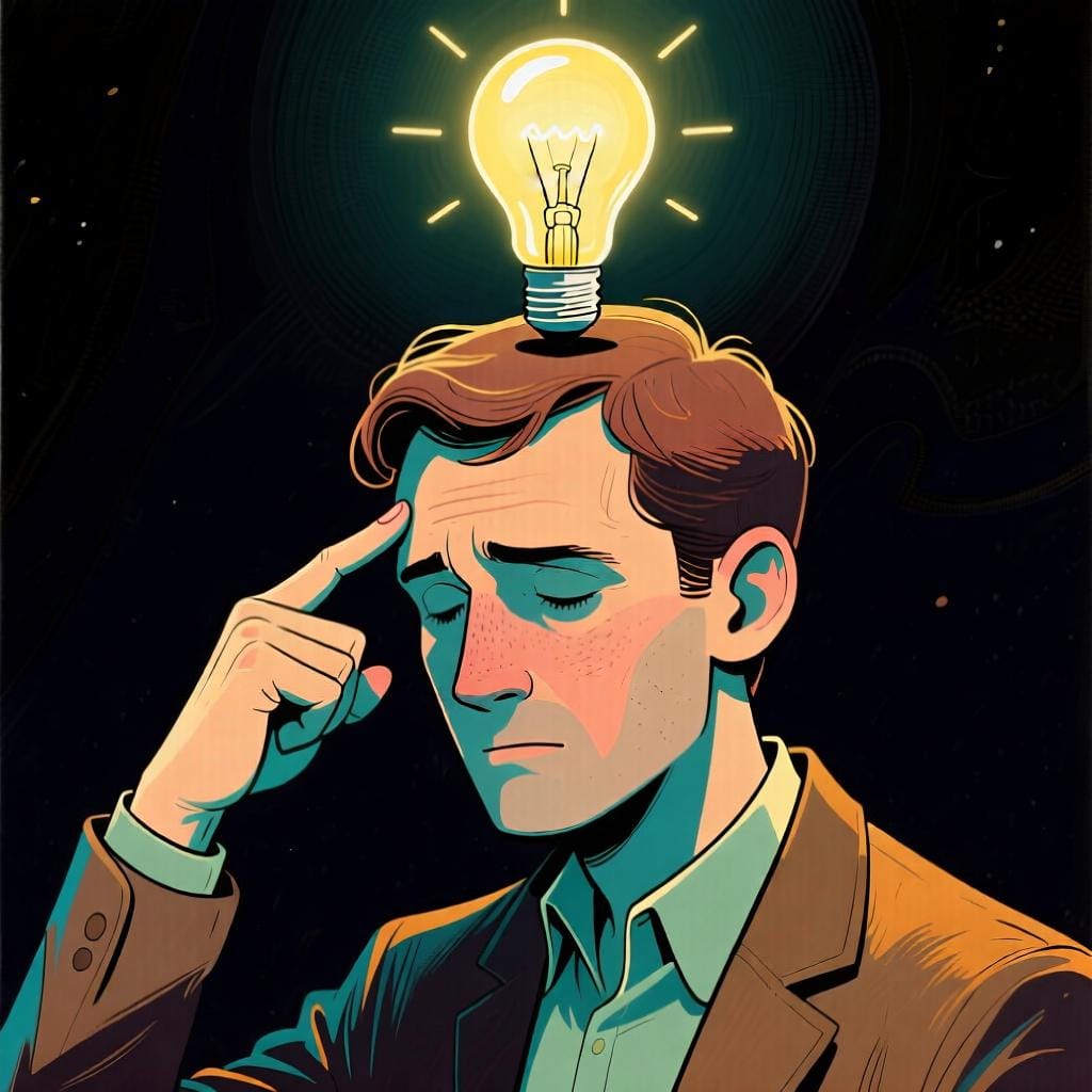 Illustration of a person with a glowing lightbulb over their head, symbolizing having knowledge or an idea.