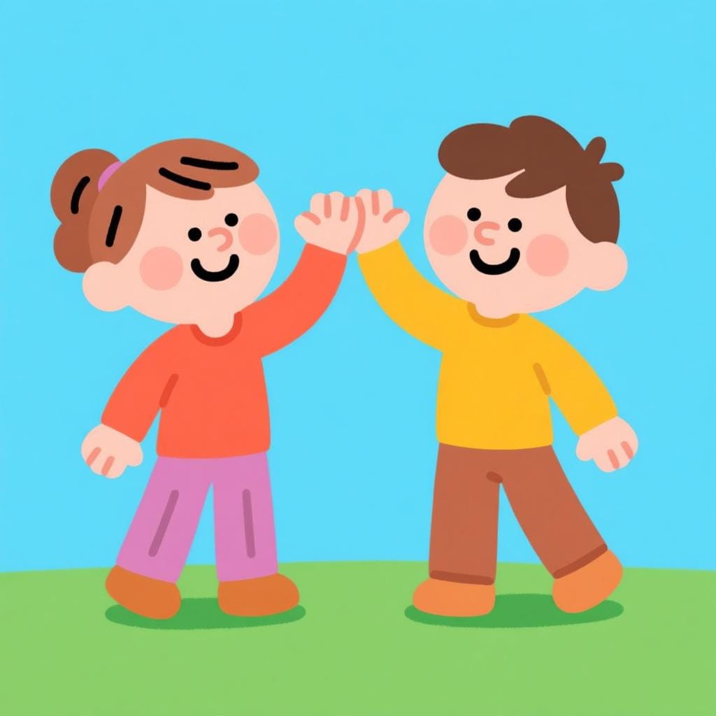 Due amici sorridenti che si danno il cinque, a simboleggiare che vanno d'accordo.