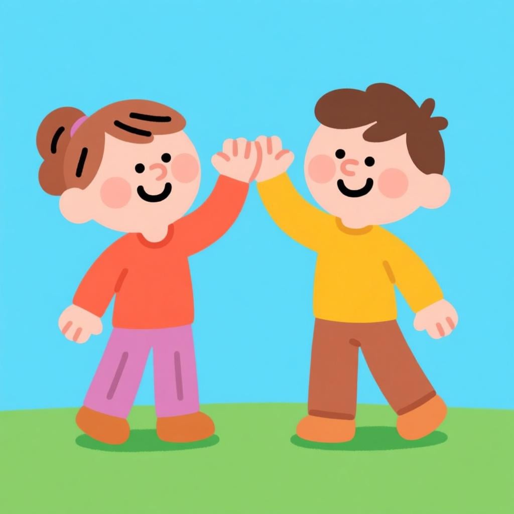 Two cheerful friends giving each other a high-five, symbolizing that they get along well.