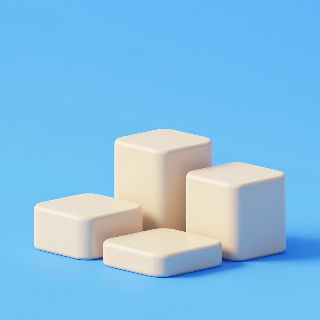 Eine Reihe von drei Steinstufen mit zunehmender Höhe, die verschiedene Ebenen darstellen.