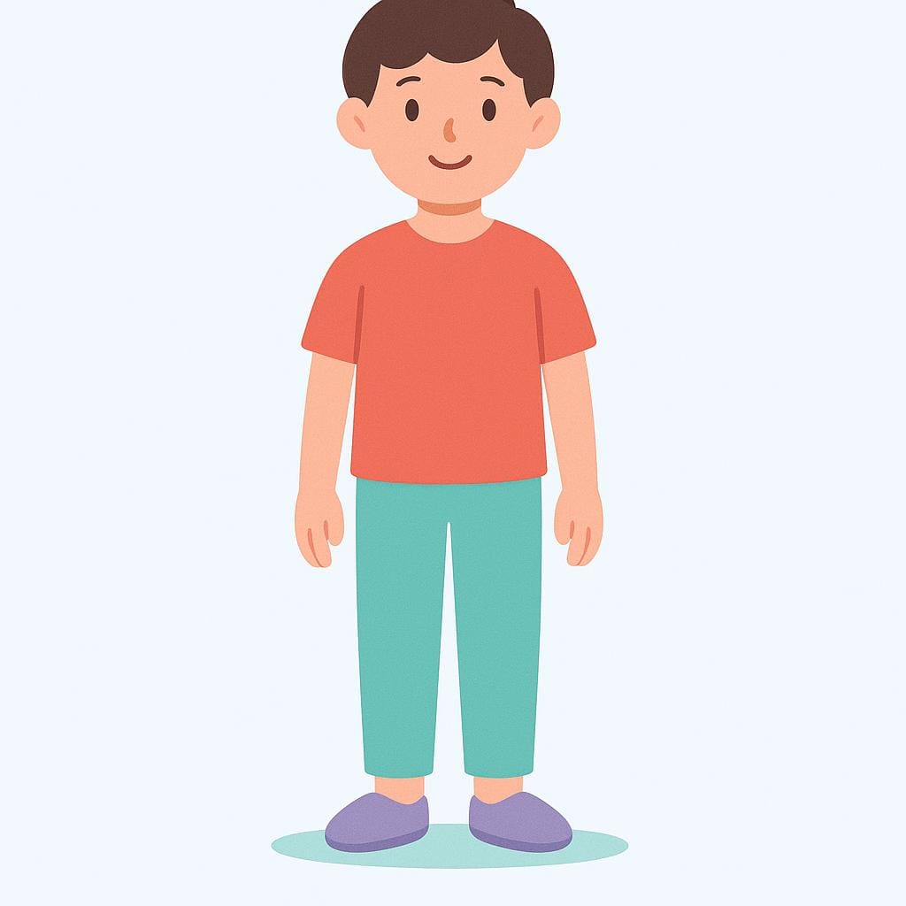 A simplified drawing of a person standing upright and still.