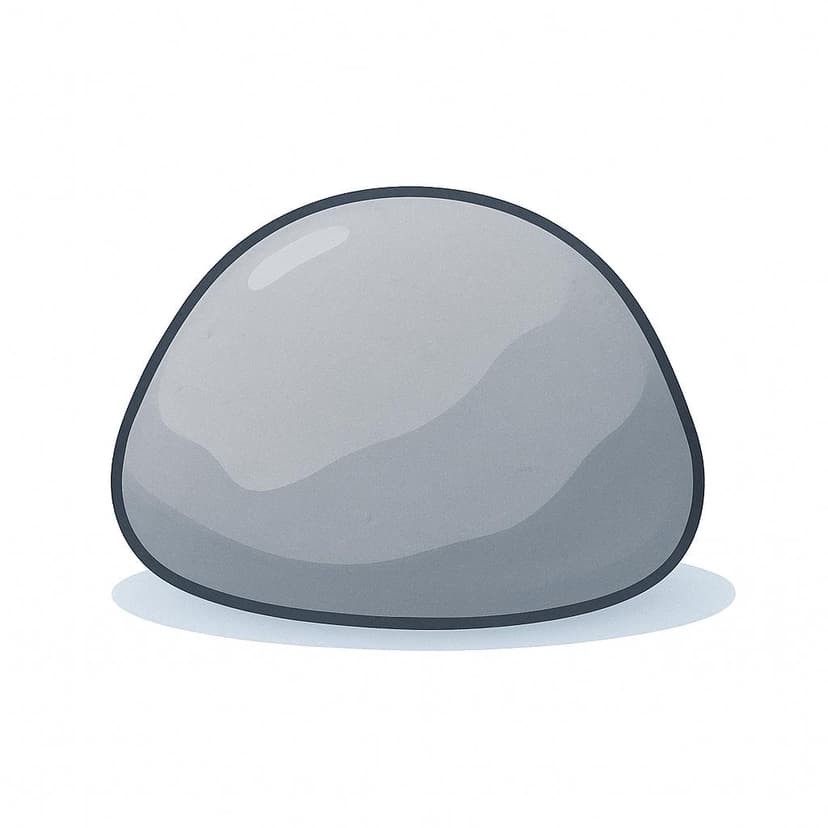A large, solid, smooth grey rock stands alone and centered on a plain white surface, symbolizing reality and presence.
