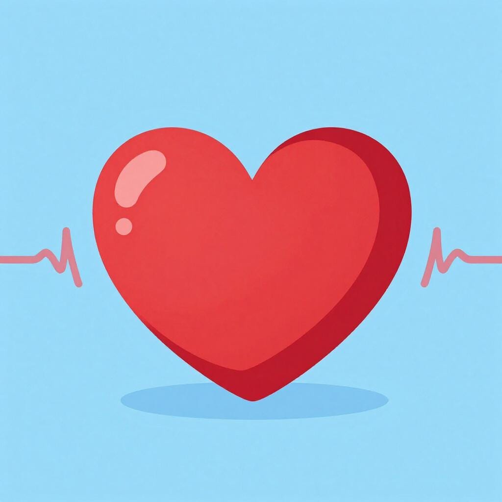 Um ícone simples de coração anatômico vermelho sobre um fundo limpo com linhas radiantes indicando movimento.