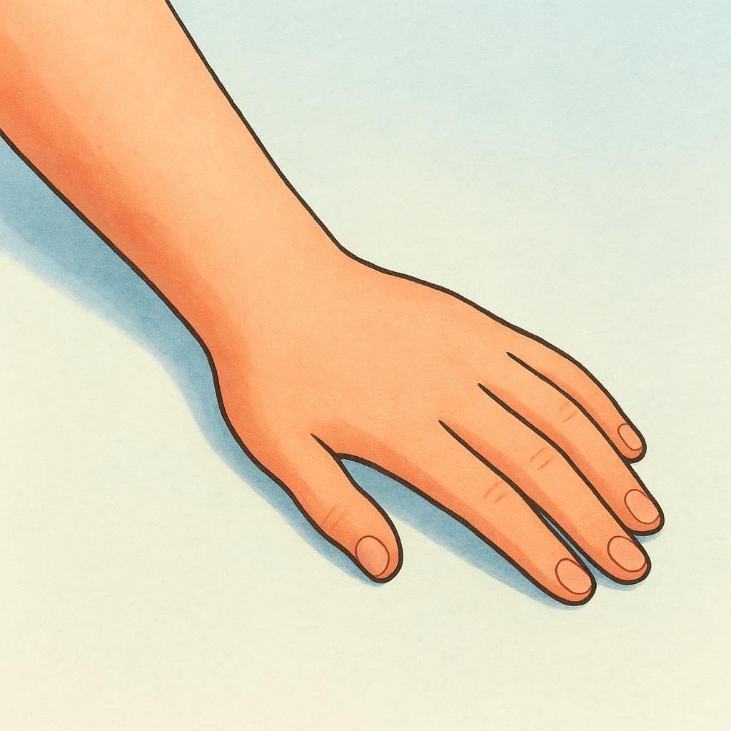 A close-up illustration of a person's forearm and hand resting naturally, focusing on the smooth texture of the human skin.