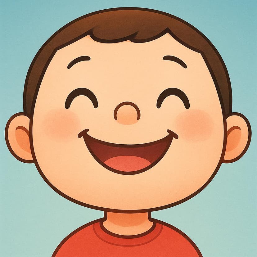 Eine einfache Illustration eines runden, freundlichen Gesichts, das ein klares, glückliches Lächeln zeigt.