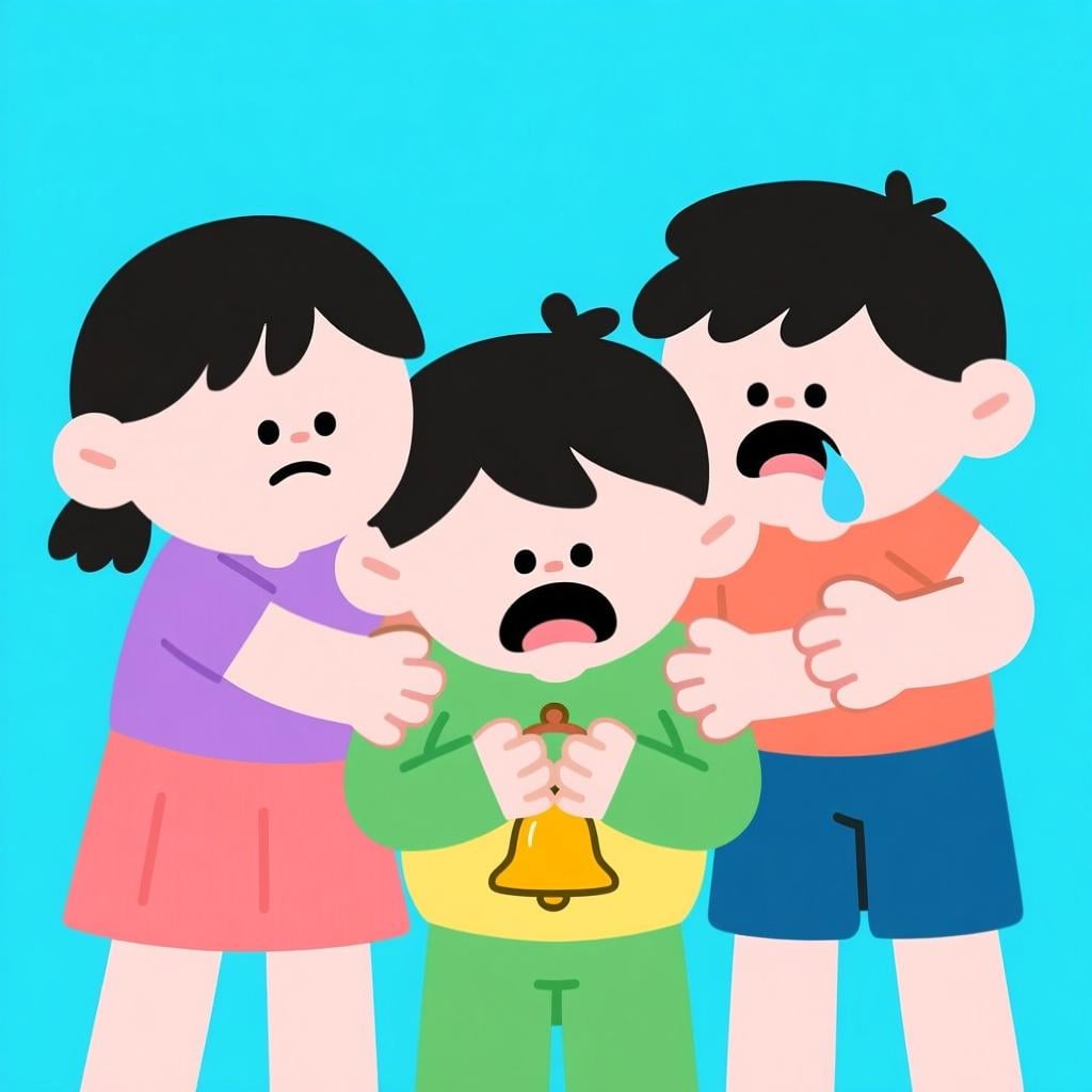 Three cartoon children rubbing their empty stomachs looking hungry.