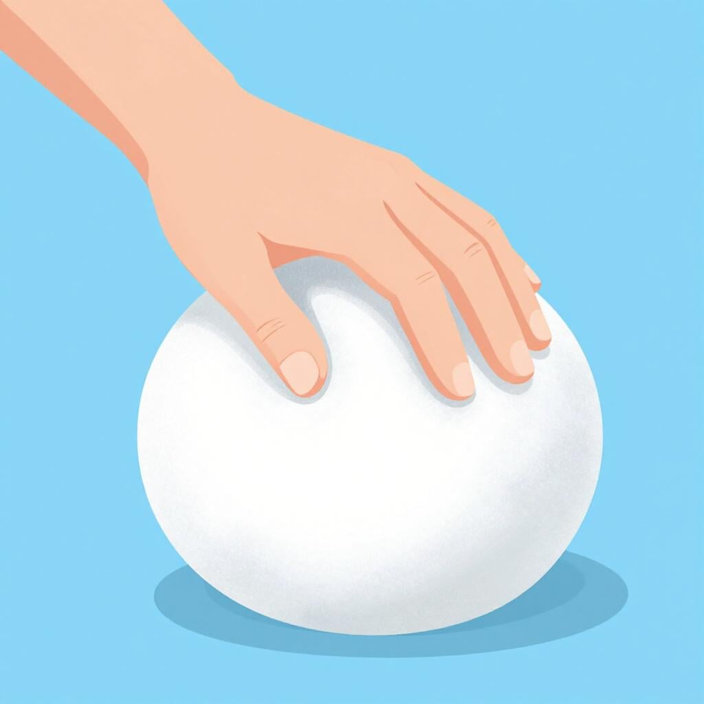 Een hand die stevig drukt op een zachte, kleurrijke bal.