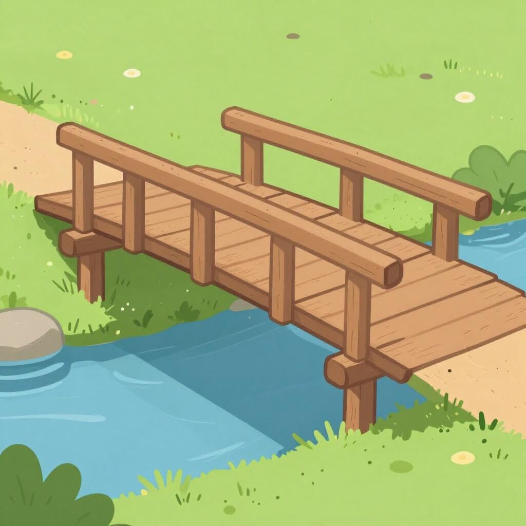 An old wooden bridge with a visible sag in the middle under its own weight.