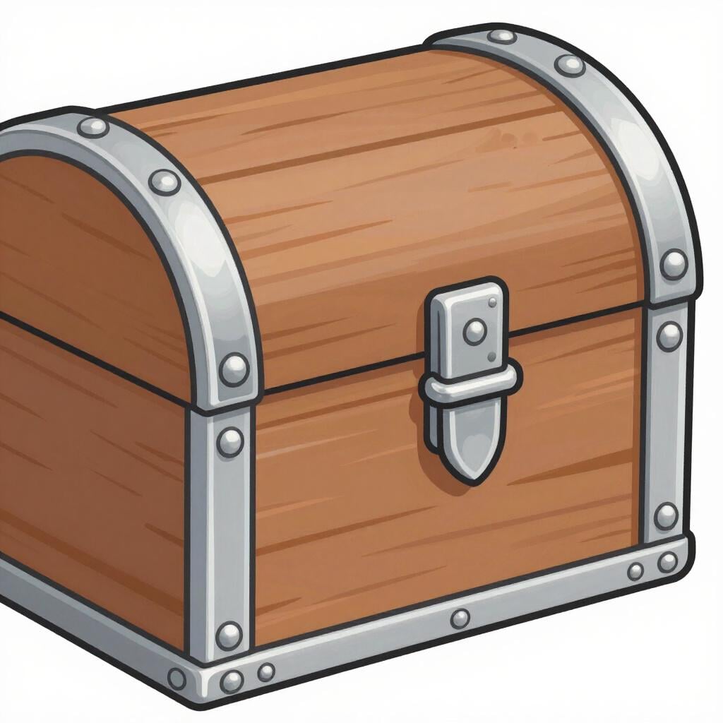 A decorative silver handle and ornate metal patterns on the side of a wooden chest.