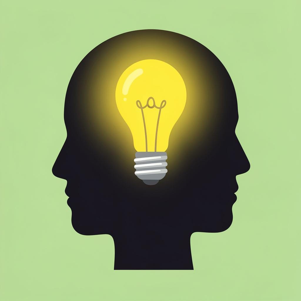 A simple silhouette of a human head with a glowing lightbulb inside it to represent an idea.