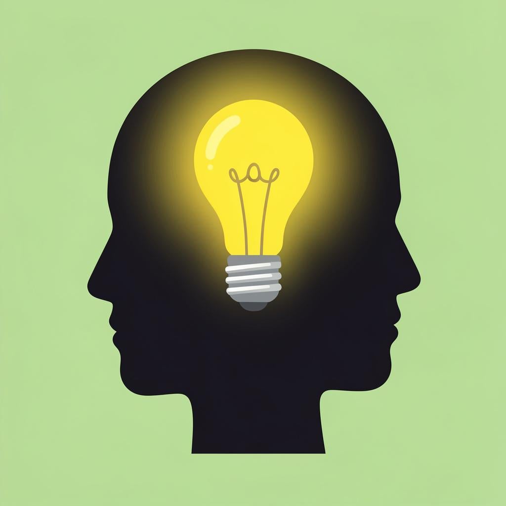A simple silhouette of a human head with a glowing lightbulb inside it to represent an idea.