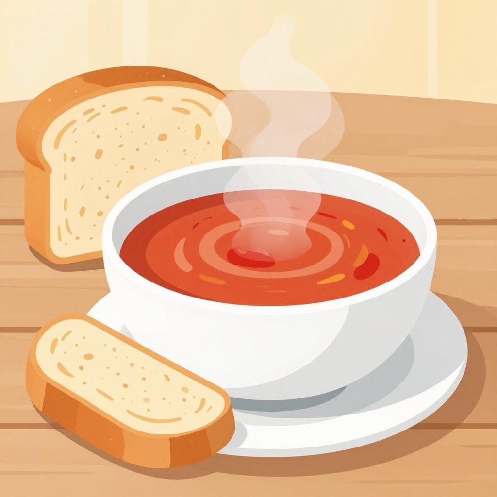 A bowl of soup being served with a side of bread to make the meal complete.