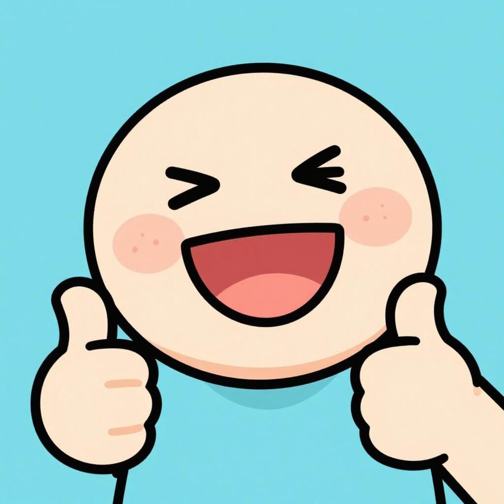 満面の笑みで親指を立てて頷いている、元気なカートゥーンキャラクター。