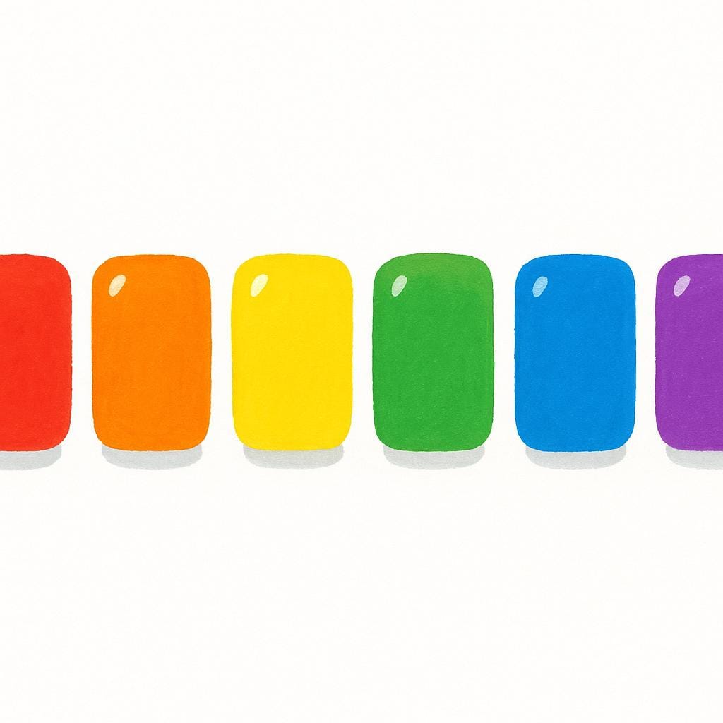 A vibrant array of primary and secondary colors displayed as simple painted swatches.