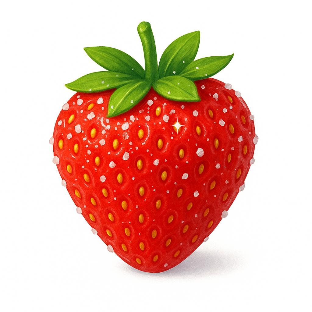 A single, perfectly ripe red strawberry covered lightly in sparkling white sugar crystals, emphasizing its sweet taste.