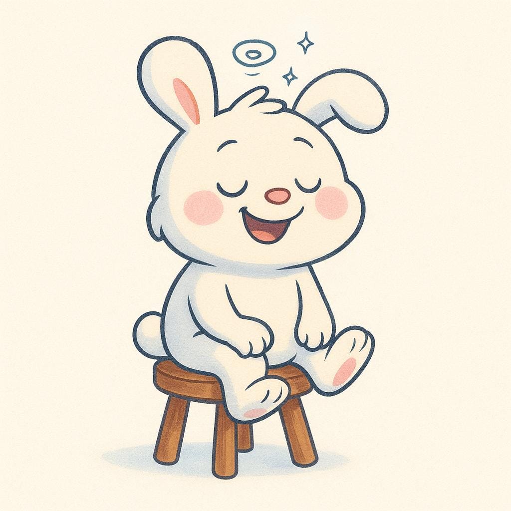 A cartoon rabbit with rosy cheeks and slightly swirling eyes, sitting down and looking dizzy, illustrating the state of being intoxicated.