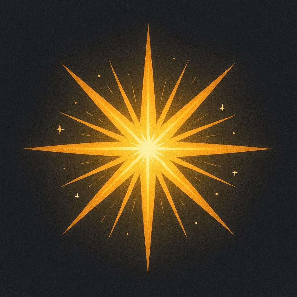 A sudden, brilliant golden starburst flash illuminates a dark scene, symbolizing a brief moment in time.