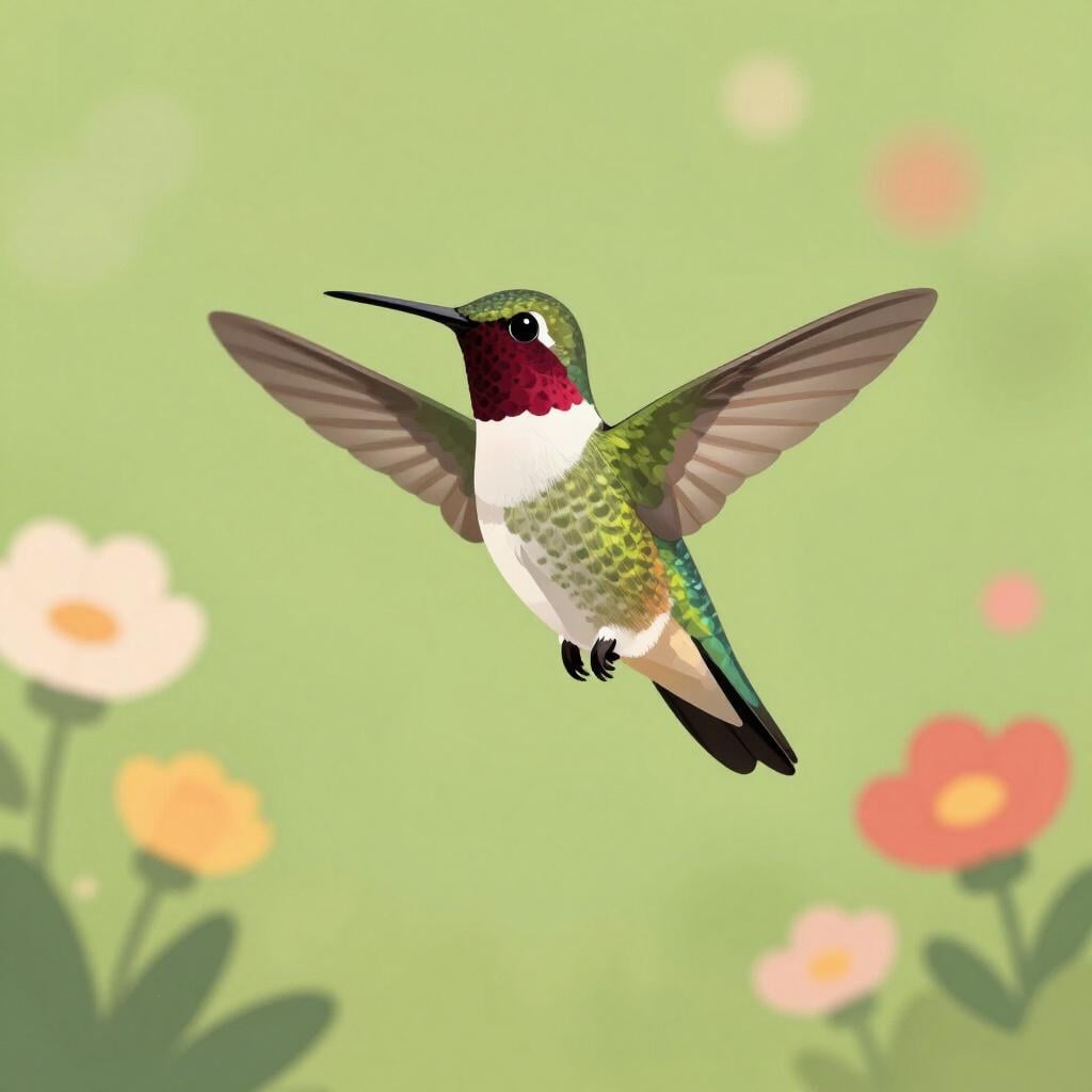 A small bird frozen mid-air in a static pose, surrounded by a soft glow.