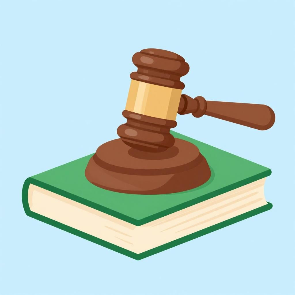 A wooden gavel resting on a thick hardcover book.