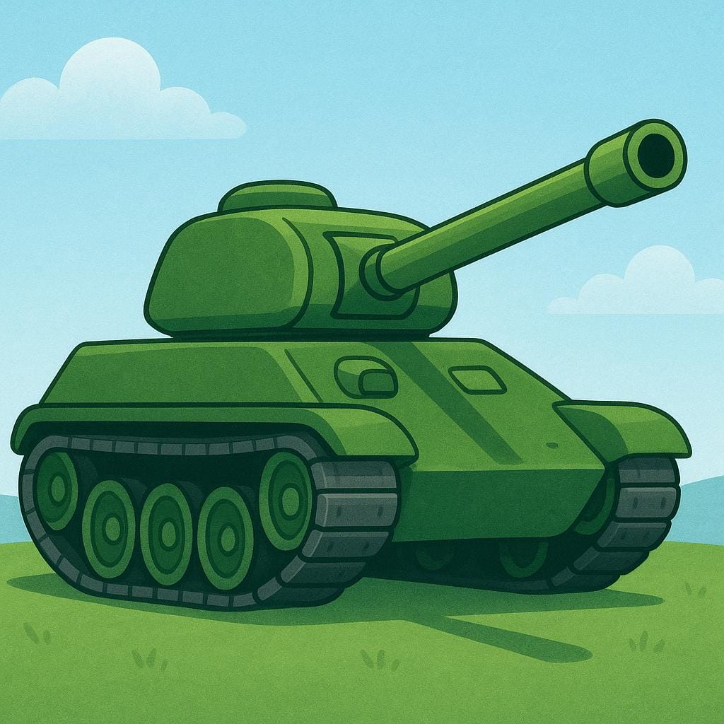 A sturdy, green military tank with thick treads and a rotating turret, set against a simple background.