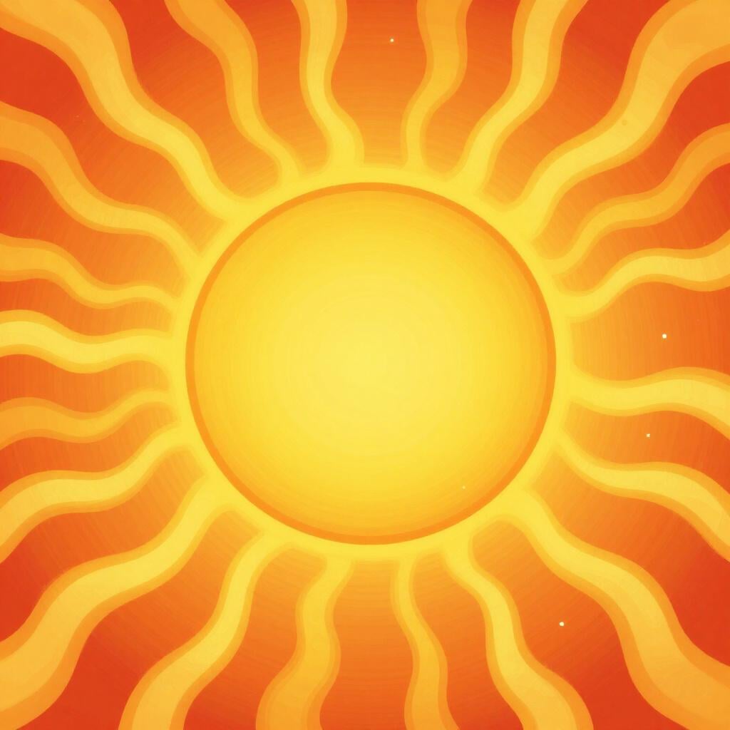 Eine helle, gleißende Sonne mit intensiven gelben und orangen Strahlen.