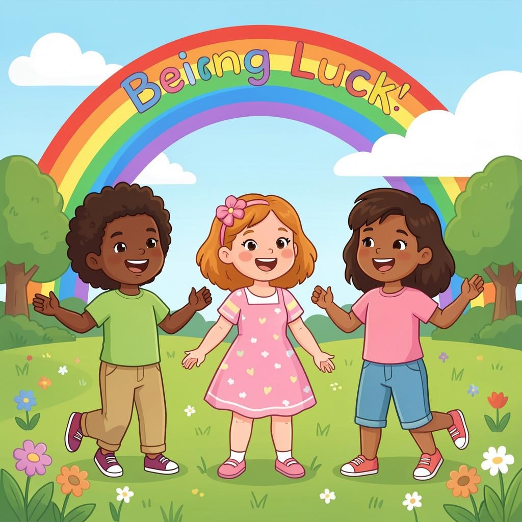A group of happy people standing under a bright rainbow with a pot of gold at the end.