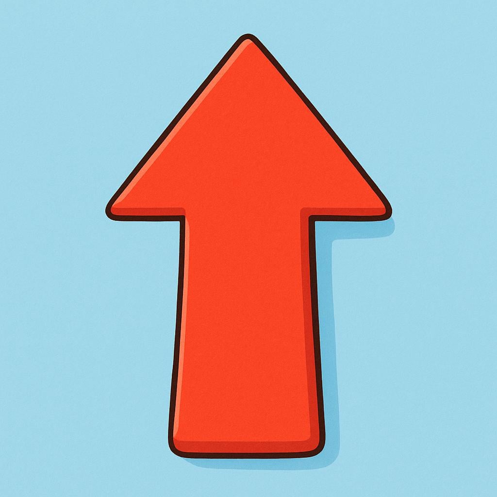 A high quality storybook illustration featuring a gigantic, bright red arrow pointing straight upward against a plain light blue background, symbolizing something obvious and unmistakable.