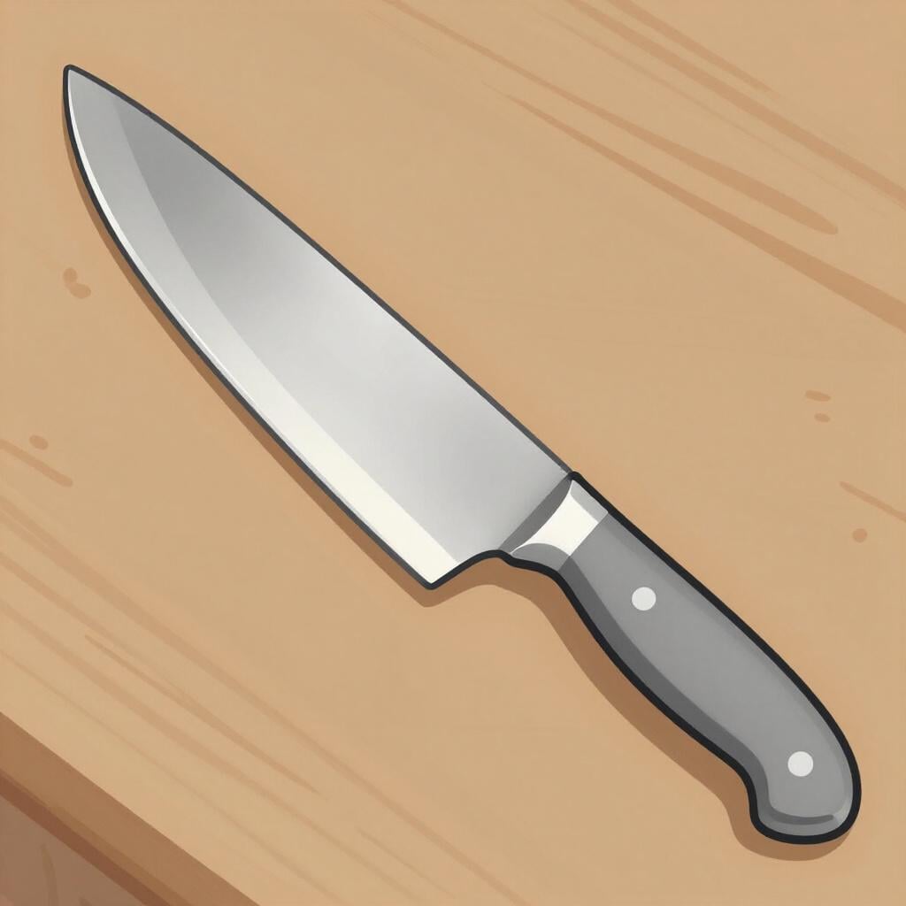 A close-up illustration of the sharp, shining edge of a silver knife blade.