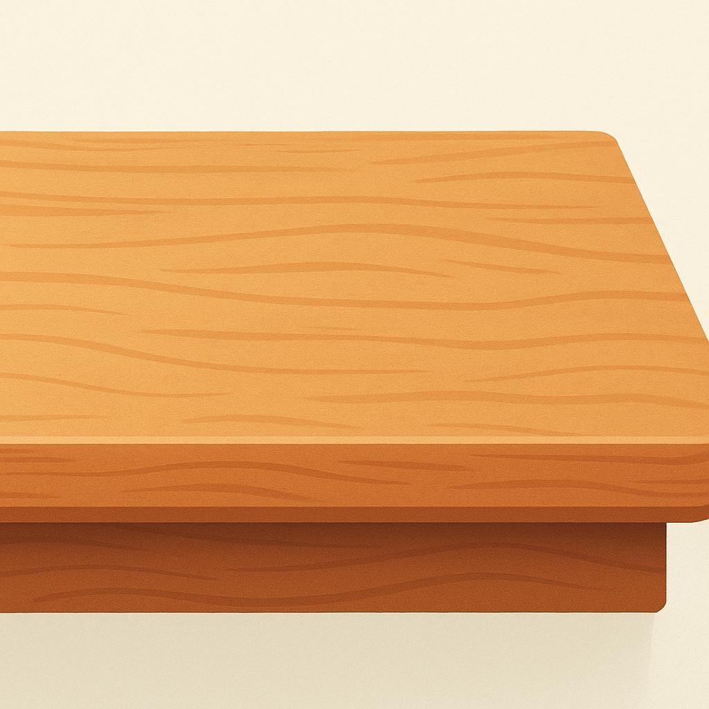 A simple illustration focusing on the sharp, straight boundary where the flat wooden surface of a tabletop ends, representing an edge.