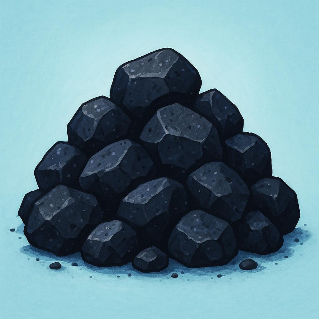 A large, rough pile of black bituminous coal used as fuel, ready for burning.