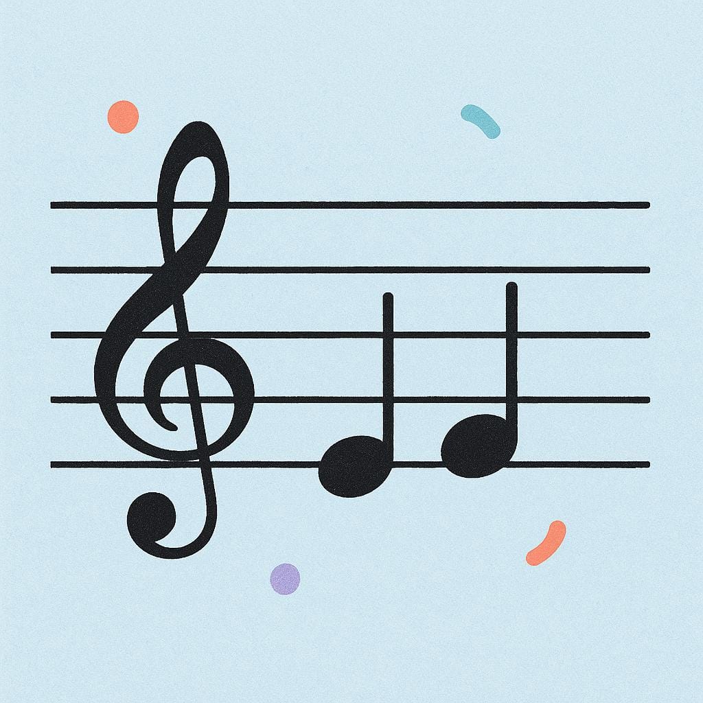 Ein einfaches Notensystem mit Violinschlüssel. Zwei Musiknoten sind vertikal angeordnet, getrennt durch einen Abstand, der ein musikalisches Intervall einer Quarte darstellt.