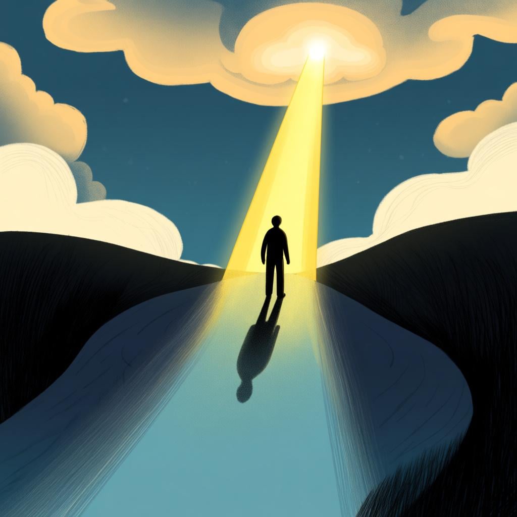 A figure standing on a dark, winding path, looking toward a powerful, singular beam of golden light shining down from the sky, symbolizing a life's calling or vocation.