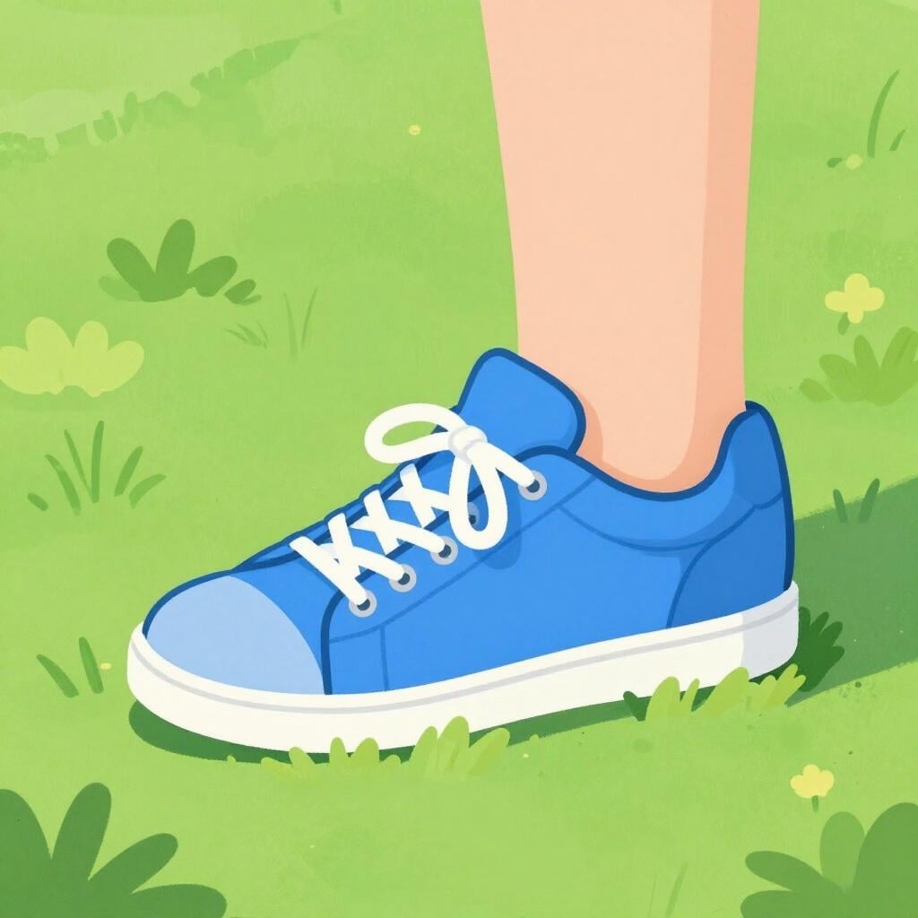 芝生の上にスニーカーを履いた足が置かれているクローズアップ。