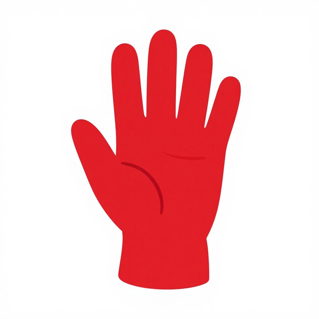 Ein leuchtend roter Handschuh an der rechten Hand einer Person.