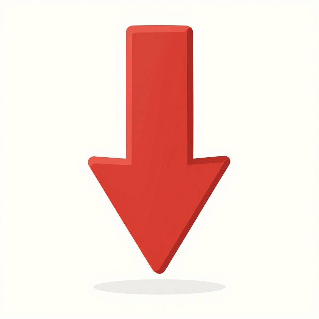A single bright red arrow pointing sharply downwards from a high point.