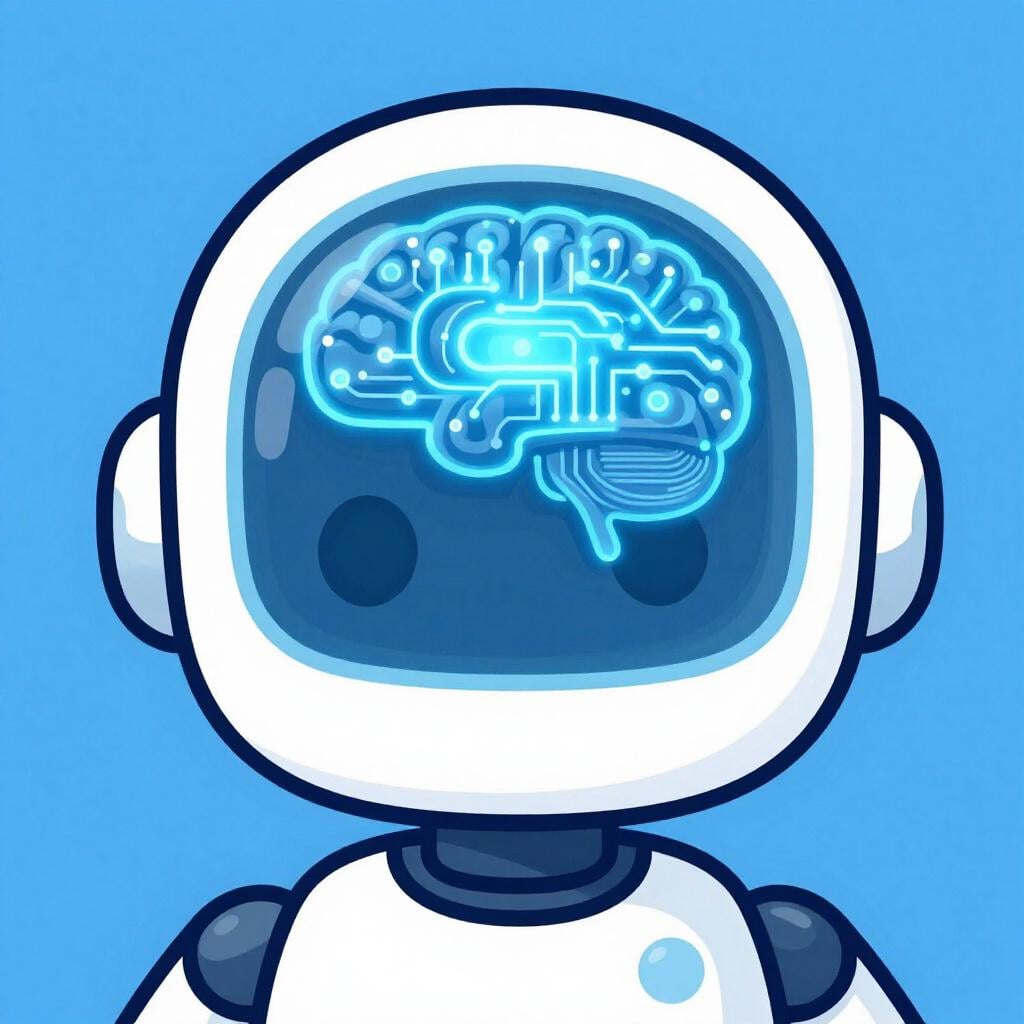 青い回路が光るフレンドリーなロボットの頭部で、脳の形をしている。