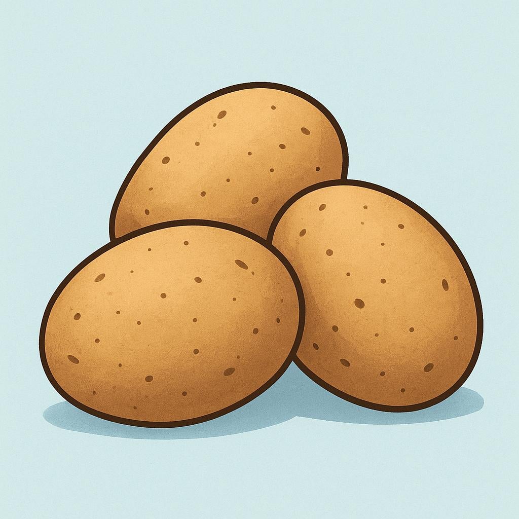 A simple storybook illustration showing three raw brown potato tubers.
