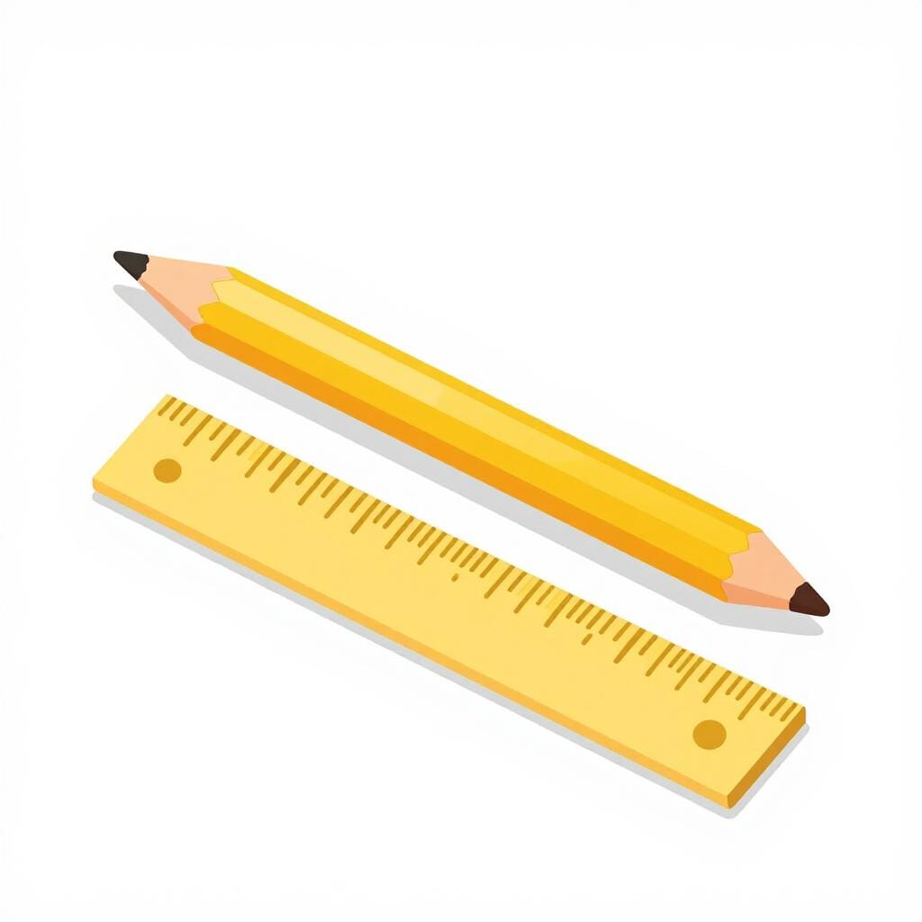 Un crayon en bois coloré mesuré par une règle jaune simple pour montrer sa longueur.