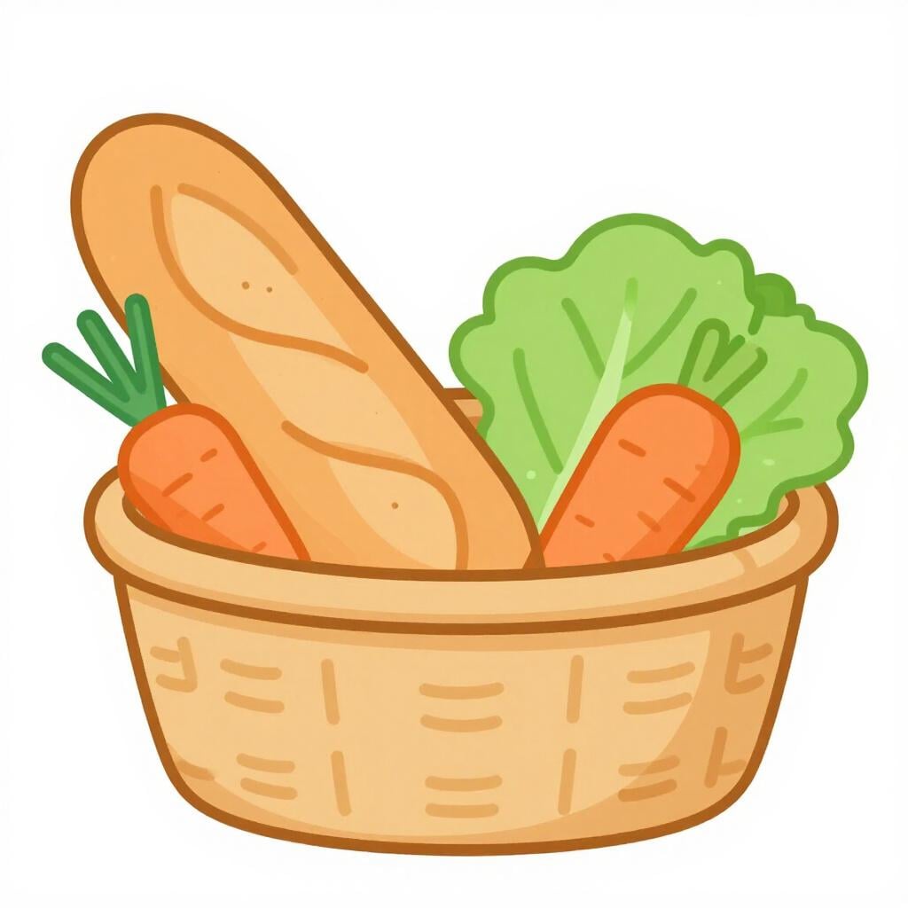 Un cesto pieno di varie verdure fresche e una pagnotta di pane.